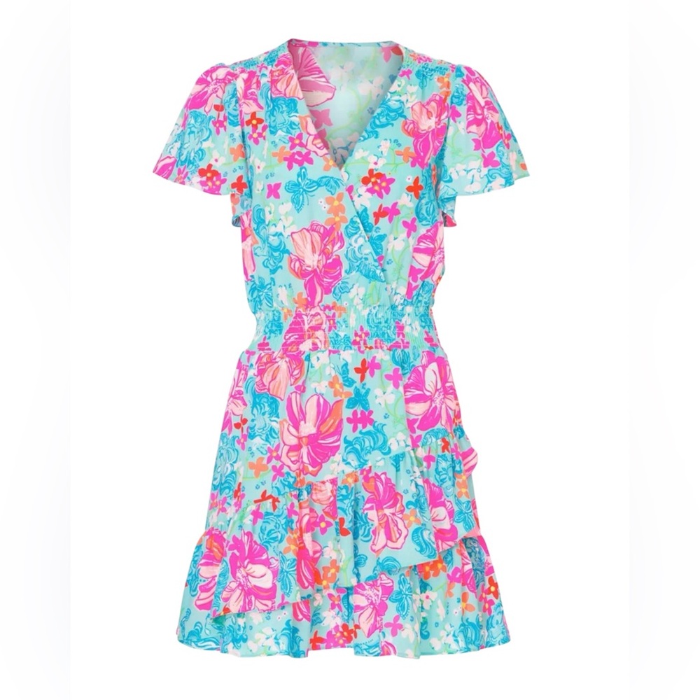 NWT: Lilly Pulitzer Maryanne Flutter Sleeve Dress in Surf Blue, SIZE 00